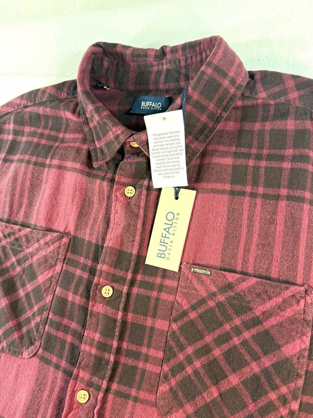 Buffalo David Bitton Sinato Men’s XL Plaid Flannel Shirt Burgundy NWT